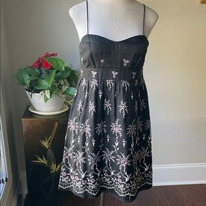 Tocca Black Strapless Dress with Pink & White Floral Embroidery